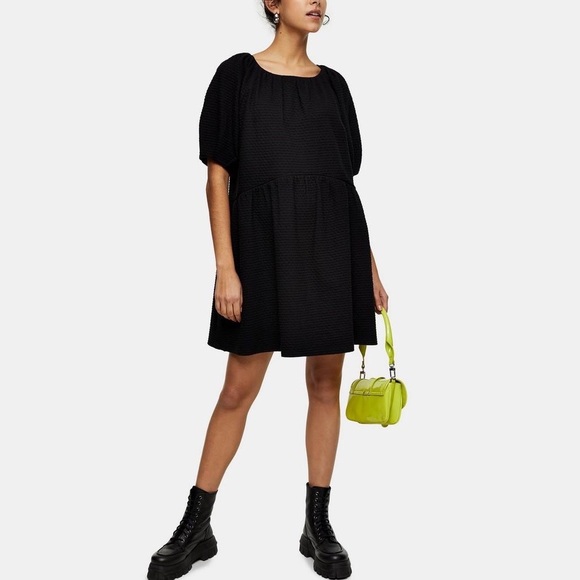Topshop Black Puff Sleeve Tea Dress - Picture 9 of 9